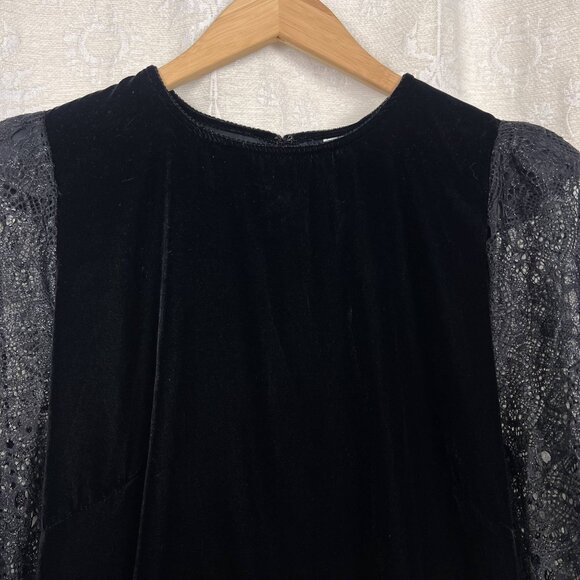 The Vampire's Wife x H&M Neo-Gothic black velvet mini dress lace balloon sleeves - Picture 3 of 10